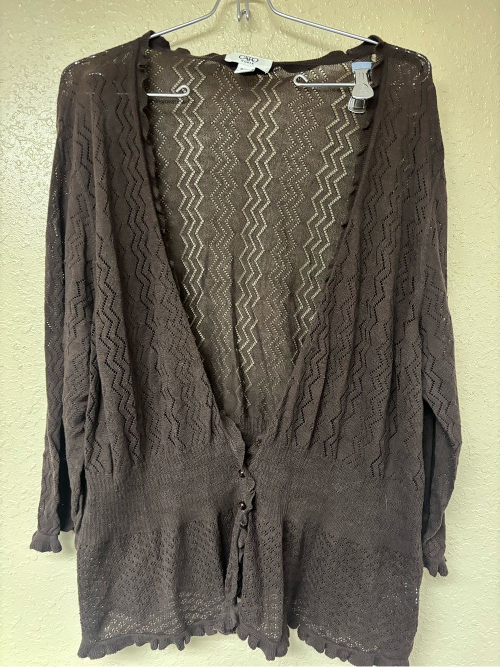 Cato Brown Open-Knit Button-Front Women's Cardigan